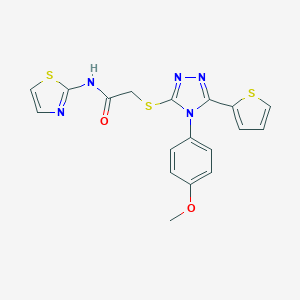 molecular formula C18H15N5O2S3 B276105 2-{[4-(4-methoxyphenyl)-5-(2-thienyl)-4H-1,2,4-triazol-3-yl]sulfanyl}-N-(1,3-thiazol-2-yl)acetamide 