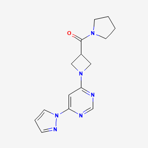 molecular formula C15H18N6O B2761050 (1-(6-(1H-pyrazol-1-yl)pyrimidin-4-yl)azetidin-3-yl)(pyrrolidin-1-yl)methanone CAS No. 2034231-17-7