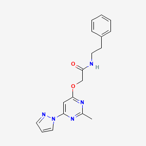 molecular formula C18H19N5O2 B2761051 2-((2-methyl-6-(1H-pyrazol-1-yl)pyrimidin-4-yl)oxy)-N-phenethylacetamide CAS No. 1421514-10-4