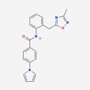 molecular formula C21H18N4O2 B2761076 N-(2-((3-methyl-1,2,4-oxadiazol-5-yl)methyl)phenyl)-4-(1H-pyrrol-1-yl)benzamide CAS No. 1448129-79-0
