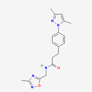 molecular formula C18H21N5O2 B2761081 3-(4-(3,5-dimethyl-1H-pyrazol-1-yl)phenyl)-N-((3-methyl-1,2,4-oxadiazol-5-yl)methyl)propanamide CAS No. 2034264-93-0