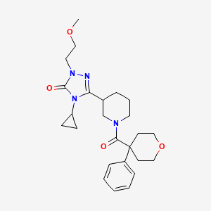 molecular formula C25H34N4O4 B2761097 4-cyclopropyl-1-(2-methoxyethyl)-3-(1-(4-phenyltetrahydro-2H-pyran-4-carbonyl)piperidin-3-yl)-1H-1,2,4-triazol-5(4H)-one CAS No. 2197498-74-9