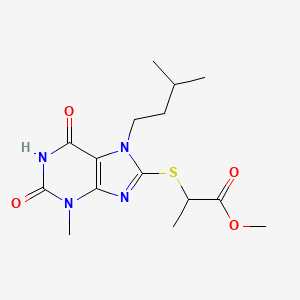 molecular formula C15H22N4O4S B2761103 2-[[3-Methyl-7-(3-methylbutyl)-2,6-dioxo-8-purinyl]thio]propanoic acid methyl ester CAS No. 377050-02-7