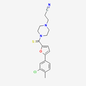 molecular formula C19H20ClN3OS B2761134 3-(4-(5-(3-Chloro-4-methylphenyl)furan-2-carbonothioyl)piperazin-1-yl)propanenitrile CAS No. 941896-96-4
