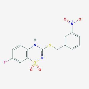 molecular formula C14H10FN3O4S2 B2761166 7-氟-3-[(3-硝基苯甲基)硫]-4H-1,2,4-苯并噻二嗪-1,1-二氧化物 CAS No. 886957-05-7