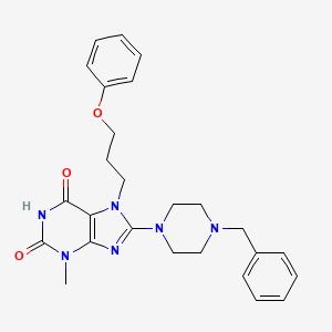 B2761215 8-(4-benzylpiperazin-1-yl)-3-methyl-7-(3-phenoxypropyl)-1H-purine-2,6(3H,7H)-dione CAS No. 887221-96-7