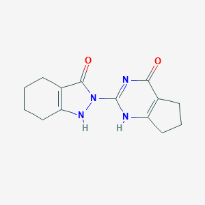 molecular formula C14H16N4O2 B276126 2-(3-oxo-4,5,6,7-tetrahydro-1H-indazol-2-yl)-1,5,6,7-tetrahydrocyclopenta[d]pyrimidin-4-one 