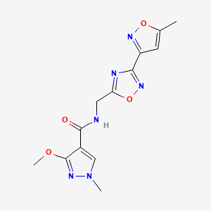 molecular formula C13H14N6O4 B2761267 3-methoxy-1-methyl-N-((3-(5-methylisoxazol-3-yl)-1,2,4-oxadiazol-5-yl)methyl)-1H-pyrazole-4-carboxamide CAS No. 2034460-35-8