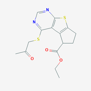 molecular formula C15H16N2O3S2 B276127 ethyl 4-[(2-oxopropyl)sulfanyl]-6,7-dihydro-5H-cyclopenta[4,5]thieno[2,3-d]pyrimidine-5-carboxylate 
