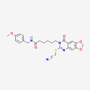 molecular formula C25H26N4O5S B2761275 6-[6-[(cyanomethyl)thio]-8-oxo[1,3]dioxolo[4,5-g]quinazolin-7(8H)-yl]-N-(4-methoxybenzyl)hexanamide CAS No. 688060-87-9