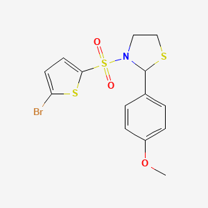 molecular formula C14H14BrNO3S3 B2761284 3-((5-溴噻吩-2-基)磺酰)-2-(4-甲氧基苯基)噻唑烷 CAS No. 2034286-64-9