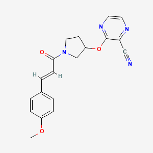 molecular formula C19H18N4O3 B2761303 (E)-3-((1-(3-(4-methoxyphenyl)acryloyl)pyrrolidin-3-yl)oxy)pyrazine-2-carbonitrile CAS No. 2035001-10-4
