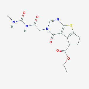 molecular formula C16H18N4O5S B276134 ethyl 3-(2-{[(methylamino)carbonyl]amino}-2-oxoethyl)-4-oxo-3,5,6,7-tetrahydro-4H-cyclopenta[4,5]thieno[2,3-d]pyrimidine-5-carboxylate 