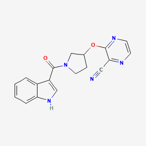 molecular formula C18H15N5O2 B2761344 3-((1-(1H-indole-3-carbonyl)pyrrolidin-3-yl)oxy)pyrazine-2-carbonitrile CAS No. 2034561-17-4