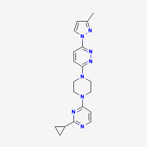 molecular formula C19H22N8 B2761347 2-cyclopropyl-4-{4-[6-(3-methyl-1H-pyrazol-1-yl)pyridazin-3-yl]piperazin-1-yl}pyrimidine CAS No. 2415464-42-3