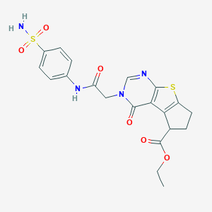 molecular formula C20H20N4O6S2 B276135 ethyl 3-{2-[4-(aminosulfonyl)anilino]-2-oxoethyl}-4-oxo-3,5,6,7-tetrahydro-4H-cyclopenta[4,5]thieno[2,3-d]pyrimidine-5-carboxylate 