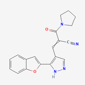 molecular formula C19H16N4O2 B2761350 3-[3-(1-benzofuran-2-yl)-1H-pyrazol-4-yl]-2-(pyrrolidine-1-carbonyl)prop-2-enenitrile CAS No. 1259236-15-1