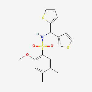 molecular formula C18H19NO3S3 B2761352 2-methoxy-4,5-dimethyl-N-(thiophen-2-yl(thiophen-3-yl)methyl)benzenesulfonamide CAS No. 2034381-87-6