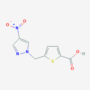 molecular formula C9H7N3O4S B2761366 5-[(4-硝基-1H-吡唑-1-基)甲基]噻吩-2-羧酸 CAS No. 1006457-69-7