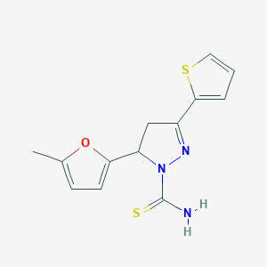 molecular formula C13H13N3OS2 B276137 5-(5-methyl-2-furyl)-3-(2-thienyl)-4,5-dihydro-1H-pyrazole-1-carbothioamide 