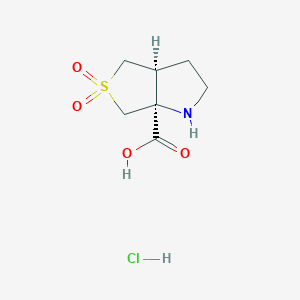 molecular formula C7H12ClNO4S B2761377 (3As,6aS)-5,5-二氧代-1,2,3,3a,4,6-六氢噻吩[3,4-b]吡咯-6a-羧酸；盐酸盐 CAS No. 2416217-95-1