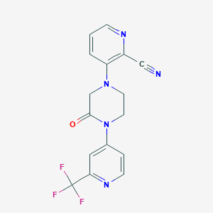 molecular formula C16H12F3N5O B2761383 3-[3-Oxo-4-[2-(trifluoromethyl)pyridin-4-yl]piperazin-1-yl]pyridine-2-carbonitrile CAS No. 2380141-42-2