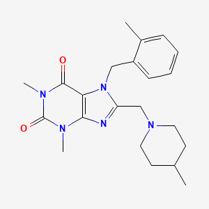 molecular formula C22H29N5O2 B2761391 1,3-dimethyl-7-(2-methylbenzyl)-8-((4-methylpiperidin-1-yl)methyl)-3,7-dihydro-1H-purine-2,6-dione CAS No. 851938-14-2