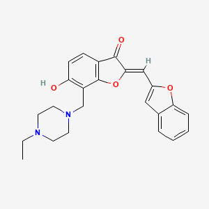 molecular formula C24H24N2O4 B2761413 (Z)-2-(benzofuran-2-ylmethylene)-7-((4-ethylpiperazin-1-yl)methyl)-6-hydroxybenzofuran-3(2H)-one CAS No. 951932-21-1