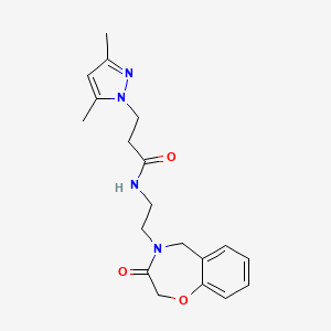 molecular formula C19H24N4O3 B2761414 3-(3,5-dimethyl-1H-pyrazol-1-yl)-N-(2-(3-oxo-2,3-dihydrobenzo[f][1,4]oxazepin-4(5H)-yl)ethyl)propanamide CAS No. 2034456-30-7