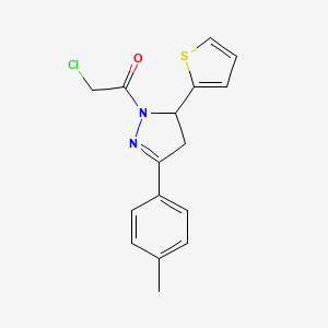 molecular formula C16H15ClN2OS B2761417 2-氯-1-[5-(4-甲基苯基)-3-噻吩-2-基-3,4-二氢吡唑-2-基]乙酮 CAS No. 1203411-62-4