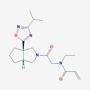 molecular formula C19H28N4O3 B2761419 N-[2-[(3Ar,6aR)-3a-(3-propan-2-yl-1,2,4-oxadiazol-5-yl)-1,3,4,5,6,6a-hexahydrocyclopenta[c]pyrrol-2-yl]-2-oxoethyl]-N-ethylprop-2-enamide CAS No. 2361887-18-3