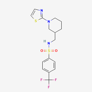 molecular formula C16H18F3N3O2S2 B2761434 N-((1-(thiazol-2-yl)piperidin-3-yl)methyl)-4-(trifluoromethyl)benzenesulfonamide CAS No. 1705995-39-6