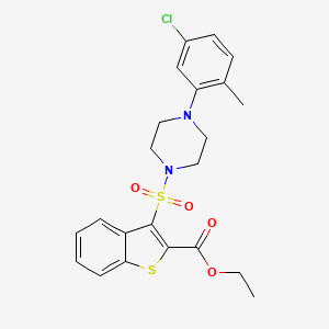 molecular formula C22H23ClN2O4S2 B2761448 乙酸3-{[4-(5-氯-2-甲基苯基)哌嗪-1-基]磺酰}-1-苯并噻吩-2-甲酸乙酯 CAS No. 932520-35-9