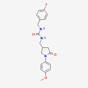 molecular formula C20H22FN3O3 B2761449 1-(4-Fluorobenzyl)-3-((1-(4-methoxyphenyl)-5-oxopyrrolidin-3-yl)methyl)urea CAS No. 955236-35-8