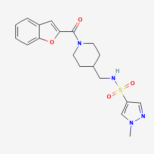 molecular formula C19H22N4O4S B2761458 N-((1-(benzofuran-2-carbonyl)piperidin-4-yl)methyl)-1-methyl-1H-pyrazole-4-sulfonamide CAS No. 1797791-36-6