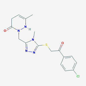 molecular formula C17H18ClN5O2S B276147 2-[(5-{[2-(4-chlorophenyl)-2-oxoethyl]sulfanyl}-4-methyl-4H-1,2,4-triazol-3-yl)methyl]-6-methyl-1,4-dihydro-3(2H)-pyridazinone 