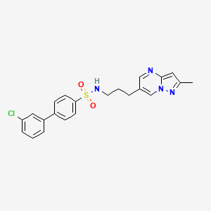molecular formula C22H21ClN4O2S B2761475 3'-chloro-N-(3-(2-methylpyrazolo[1,5-a]pyrimidin-6-yl)propyl)-[1,1'-biphenyl]-4-sulfonamide CAS No. 1797901-55-3