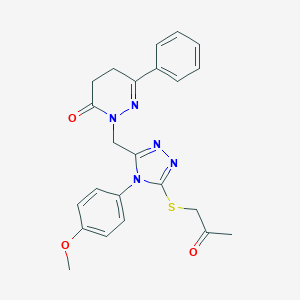 molecular formula C23H23N5O3S B276148 2-({4-(4-methoxyphenyl)-5-[(2-oxopropyl)sulfanyl]-4H-1,2,4-triazol-3-yl}methyl)-6-phenyl-4,5-dihydro-3(2H)-pyridazinone 