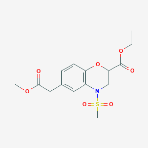 molecular formula C15H19NO7S B2761490 ethyl 6-(2-methoxy-2-oxoethyl)-4-(methylsulfonyl)-3,4-dihydro-2H-1,4-benzoxazine-2-carboxylate CAS No. 866134-46-5