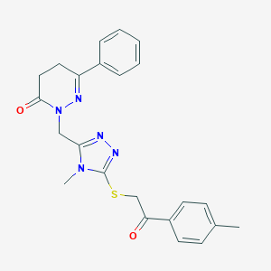 molecular formula C23H23N5O2S B276150 2-[(4-methyl-5-{[2-(4-methylphenyl)-2-oxoethyl]sulfanyl}-4H-1,2,4-triazol-3-yl)methyl]-6-phenyl-4,5-dihydro-3(2H)-pyridazinone 