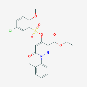 molecular formula C21H19ClN2O7S B2761510 乙酸4-(((5-氯-2-甲氧基苯基)磺酰氧)基)-6-氧代-1-(邻甲苯基)-1,6-二氢吡啶并[3,2-c]嘧啶-3-羧酸乙酯 CAS No. 899991-97-0