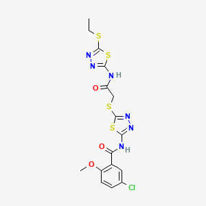 molecular formula C16H15ClN6O3S4 B2761518 5-氯-N-[5-[2-[(5-乙基硫代-1,3,4-噻二唑-2-基)氨基]-2-氧代乙基]硫代-1,3,4-噻二唑-2-基]-2-甲氧基苯甲酰胺 CAS No. 391868-79-4