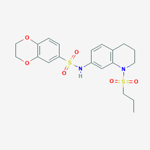 molecular formula C20H24N2O6S2 B2761524 N-(1-(propylsulfonyl)-1,2,3,4-tetrahydroquinolin-7-yl)-2,3-dihydrobenzo[b][1,4]dioxine-6-sulfonamide CAS No. 946226-74-0