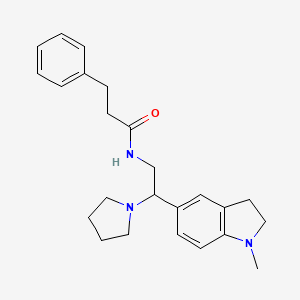 molecular formula C24H31N3O B2761532 N-(2-(1-methylindolin-5-yl)-2-(pyrrolidin-1-yl)ethyl)-3-phenylpropanamide CAS No. 921894-86-2