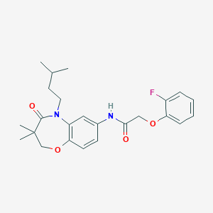 molecular formula C24H29FN2O4 B2761540 2-(2-fluorophenoxy)-N-(5-isopentyl-3,3-dimethyl-4-oxo-2,3,4,5-tetrahydrobenzo[b][1,4]oxazepin-7-yl)acetamide CAS No. 921843-35-8