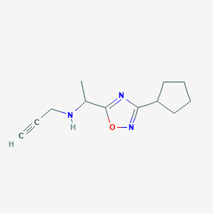 molecular formula C12H17N3O B2761542 N-[1-(3-Cyclopentyl-1,2,4-oxadiazol-5-yl)ethyl]prop-2-yn-1-amine CAS No. 1645517-53-8