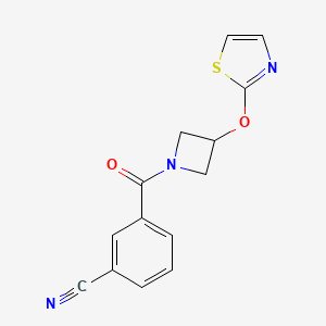 molecular formula C14H11N3O2S B2761543 3-(3-(Thiazol-2-yloxy)azetidine-1-carbonyl)benzonitrile CAS No. 1797904-88-1