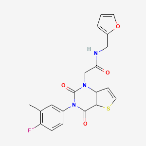 molecular formula C20H16FN3O4S B2761551 2-[3-(4-fluoro-3-methylphenyl)-2,4-dioxo-1H,2H,3H,4H-thieno[3,2-d]pyrimidin-1-yl]-N-[(furan-2-yl)methyl]acetamide CAS No. 1260948-82-0
