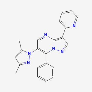 molecular formula C22H18N6 B2761561 6-(3,5-dimethyl-1H-pyrazol-1-yl)-7-phenyl-3-(2-pyridinyl)pyrazolo[1,5-a]pyrimidine CAS No. 957003-01-9
