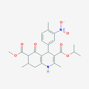 molecular formula C24H28N2O7 B2761562 6-Methyl 3-propan-2-yl 2,7-dimethyl-4-(4-methyl-3-nitrophenyl)-5-oxo-1,4,5,6,7,8-hexahydroquinoline-3,6-dicarboxylate CAS No. 677331-22-5
